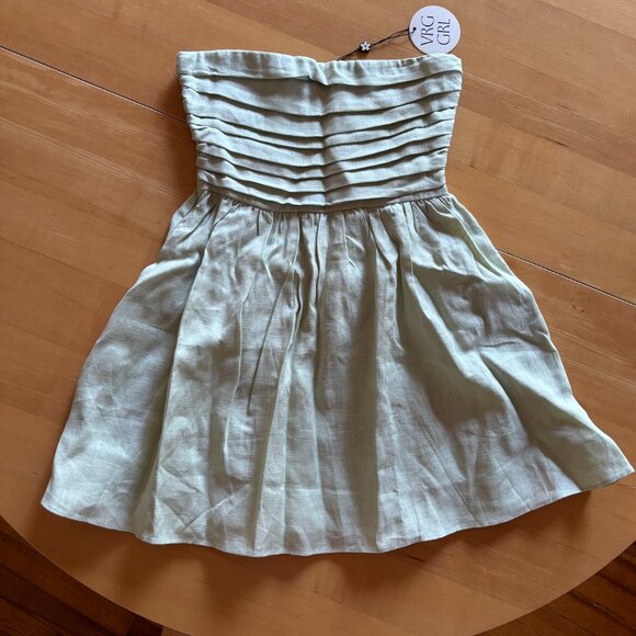 VRG GRL Saint Malo Linen Mini Dress in Sage - Picture 2 of 4